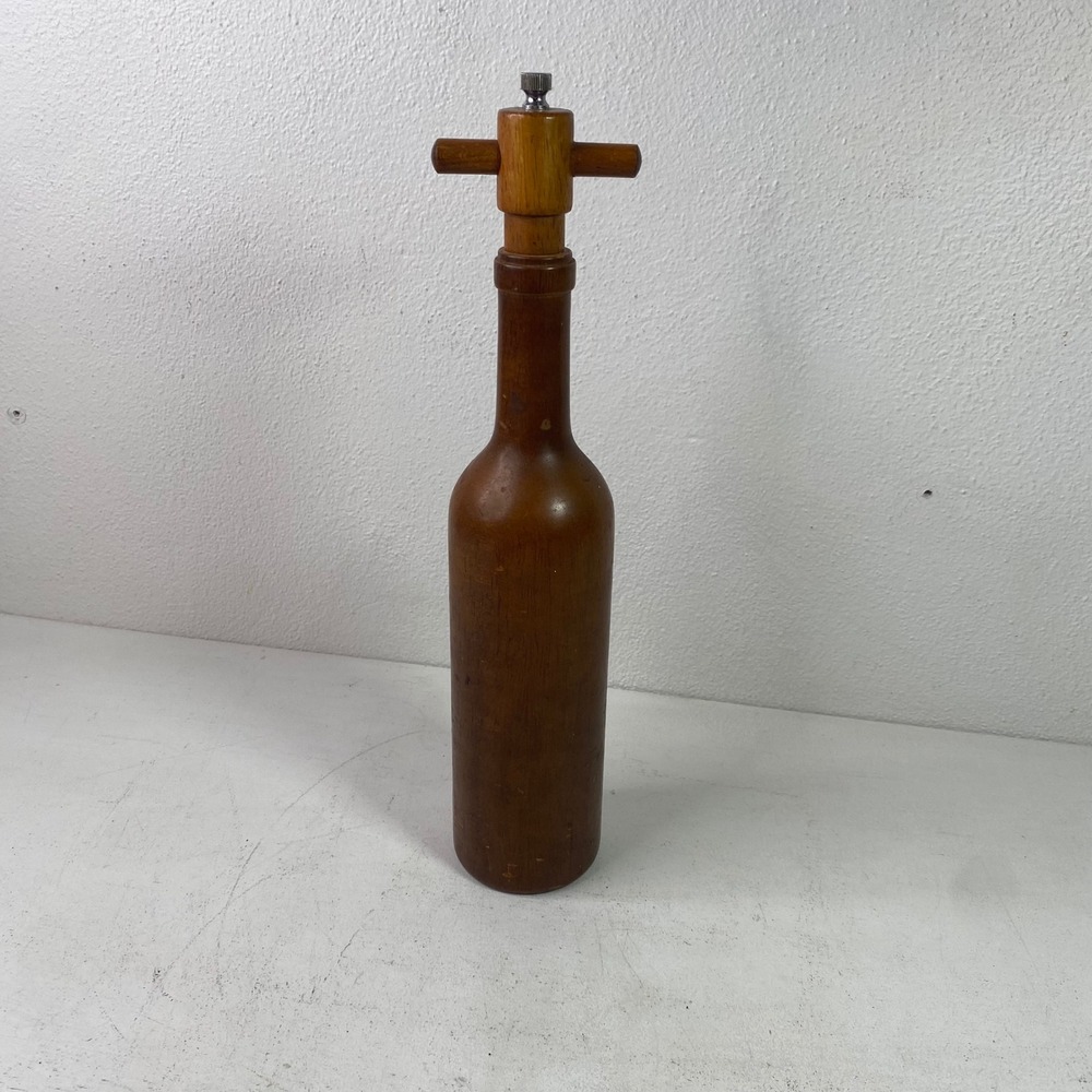 Olde Thompson Vintage Wood Wine Bottle Pepper Mill Grinder Carbon Steel